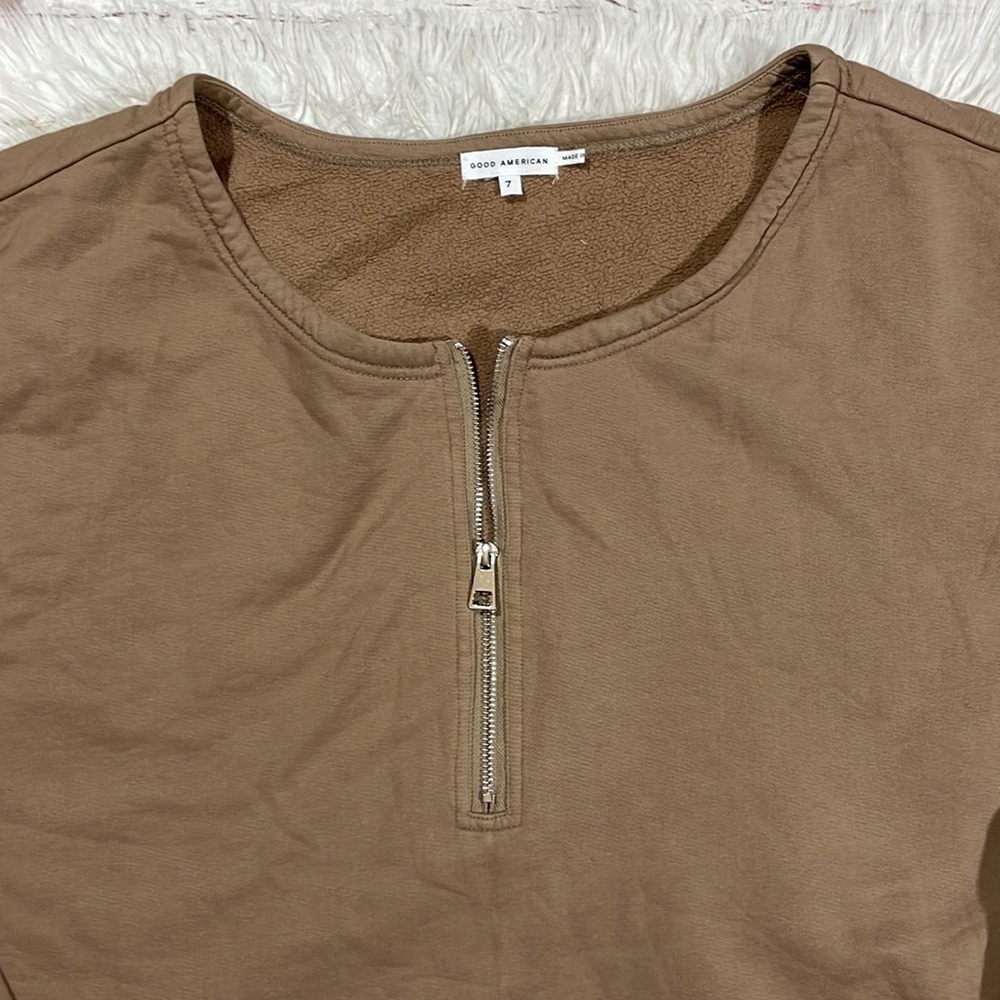 Good American Brown Quarter Zip Athletic Crop Pullover Sweater 4X | Athleisure - Picture 4 of 9